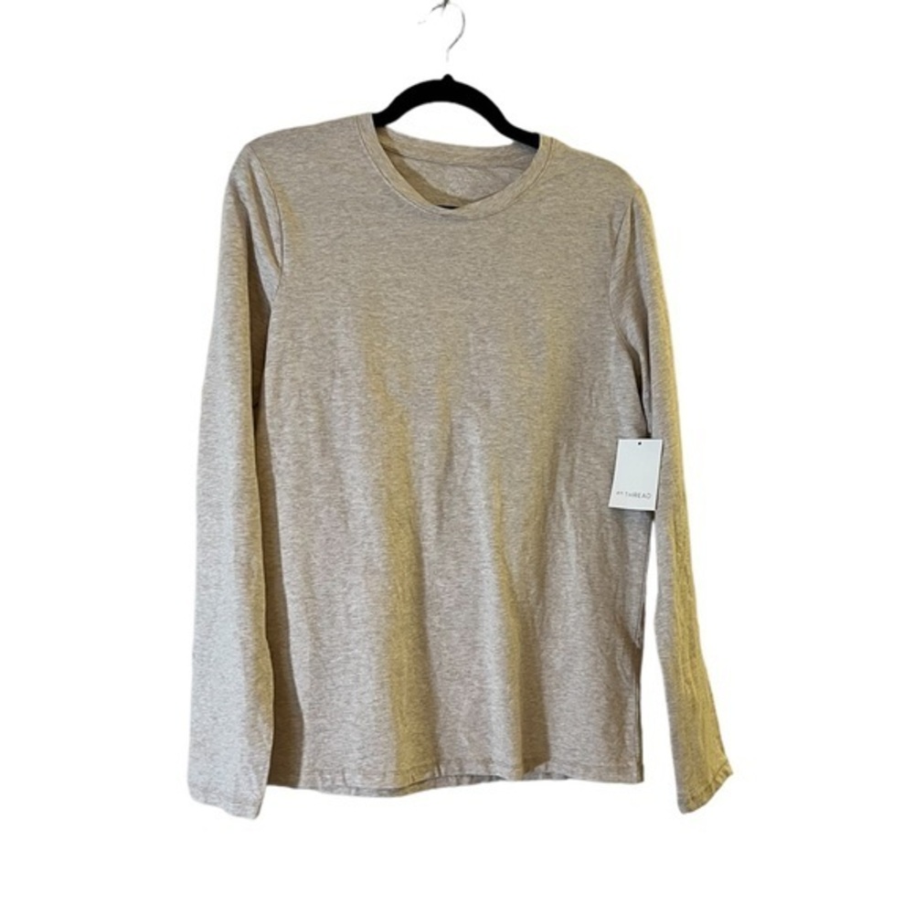 𝅺en Thread Long Sleeve Crewneck Organic Cotton Tee T-Shirt in Ecru Heather